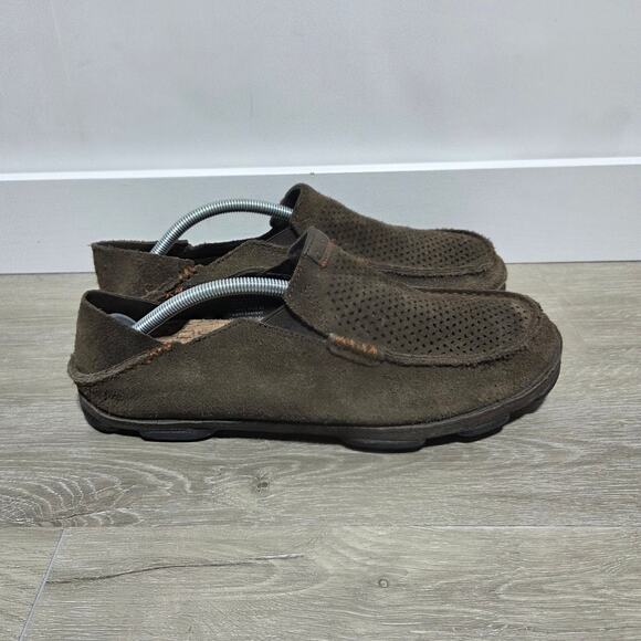 Olukai Men\'s Moloa Kohona Brown Suede Slip on Loafers Size 11 main image 3